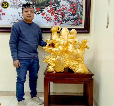 Tượng Dê Tam Dương Khai Thái bằng đồng đỏ dát vàng 69cm