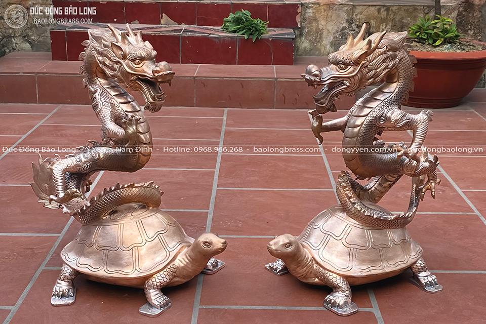 Tượng Long Quy (Rồng đứng trên lưng Rùa) bằng đồng đỏ cao 61cm