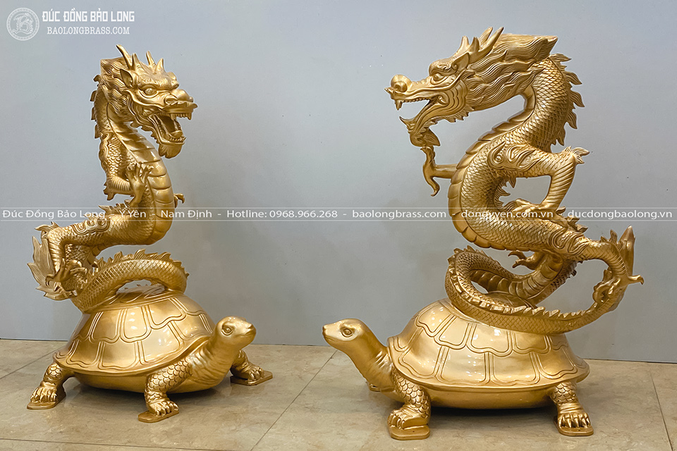 Tượng Long Quy (Rồng đứng trên lưng Rùa) bằng đồng đỏ cao 61cm