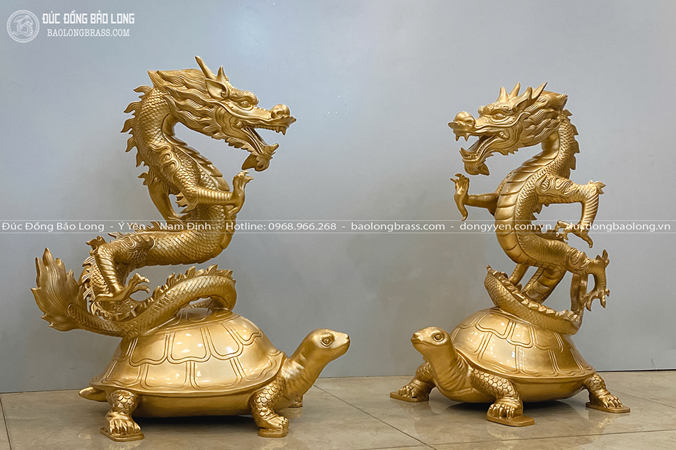 Tượng Long Quy (Rồng đứng trên lưng Rùa) bằng đồng đỏ cao 61cm