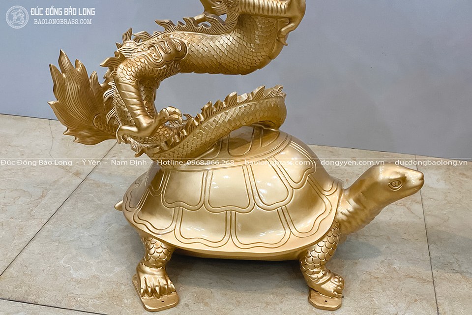 Tượng Long Quy (Rồng đứng trên lưng Rùa) bằng đồng đỏ cao 61cm