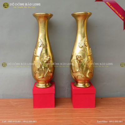 Đôi Lọ Hoa Cành Nho Mẫu Cổ 61cm Bằng Đồng Catut