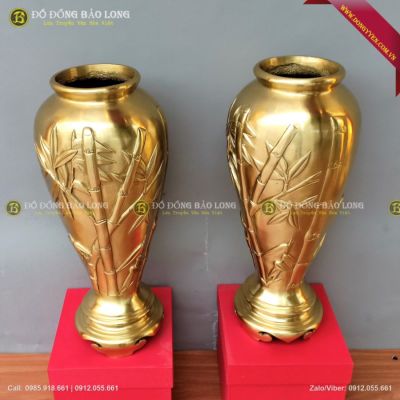 Đôi Lọ Hoa Trúc Mẫu Cổ Đúc Bằng Đồng Catut 38cm