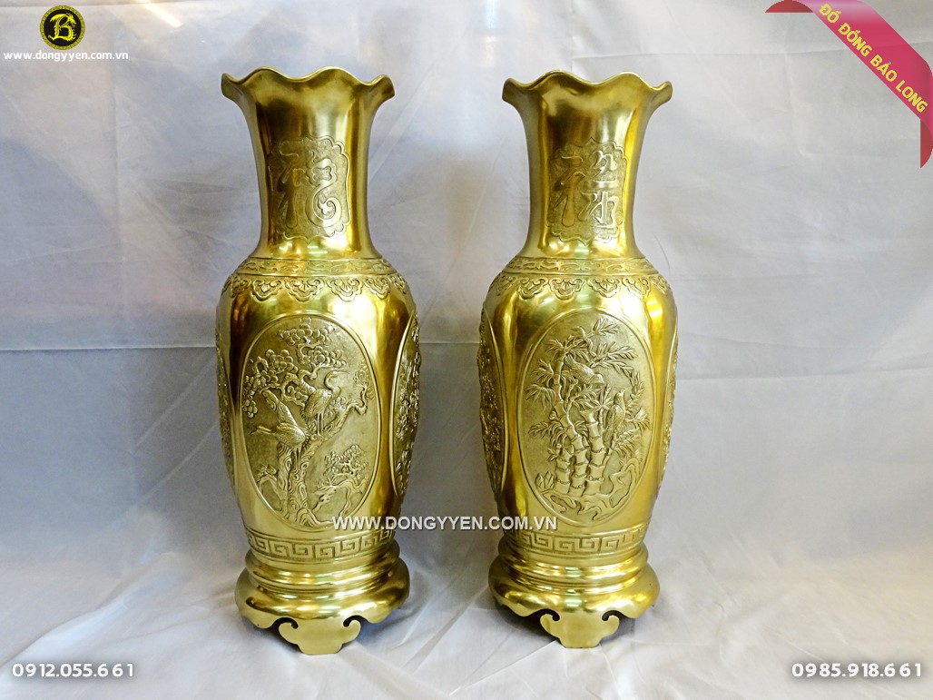 bình bông tứ quý 70cm bằng đồng vỏ đạn