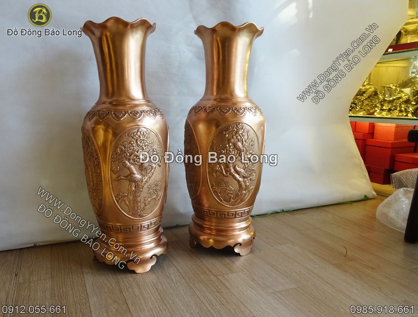 đôi lọ hoa tứ quý 70cm đúc bằng đồng đỏ