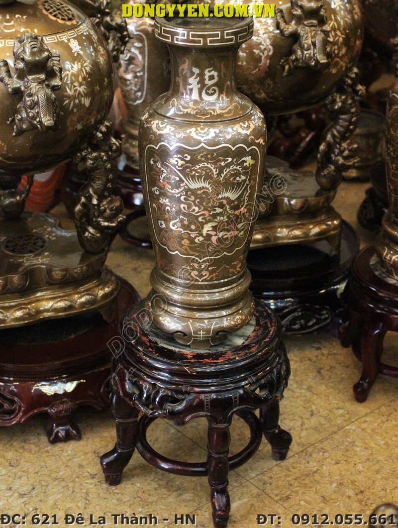 lọ hoa lộc bình bằng đồng đỏ tam khí 70cm