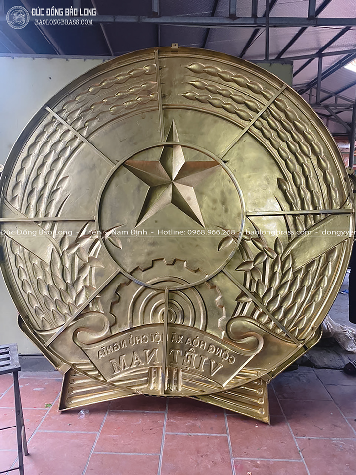 Logo Quốc Huy Bằng Đồng Vàng ĐK 3m2 cho Tỉnh Ủy Cao Bằng