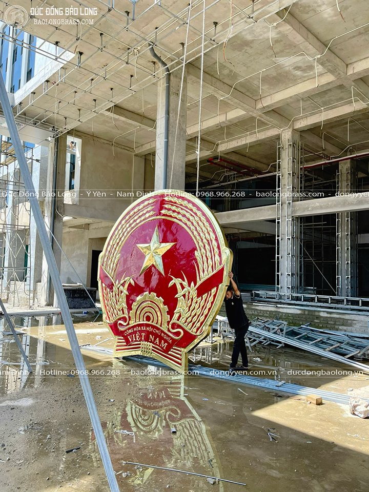 Logo Quốc Huy Bằng Đồng Vàng ĐK 3m2 cho Tỉnh Ủy Cao Bằng