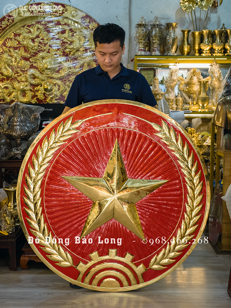 Logo Quân Hiệu Quân Đội Bằng Đồng Vàng ĐK 1m2