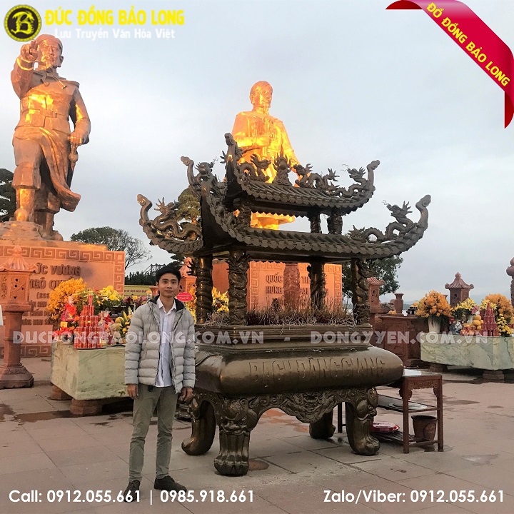 Lư Hương Hình Mái Chùa Bằng Đồng Đỏ