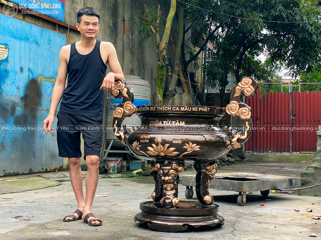 Lư Hương Đồng Hoa Sen Bằng Đồng Đỏ Cao 1m07 Cho Chùa Tại Buôn Mê Thuột