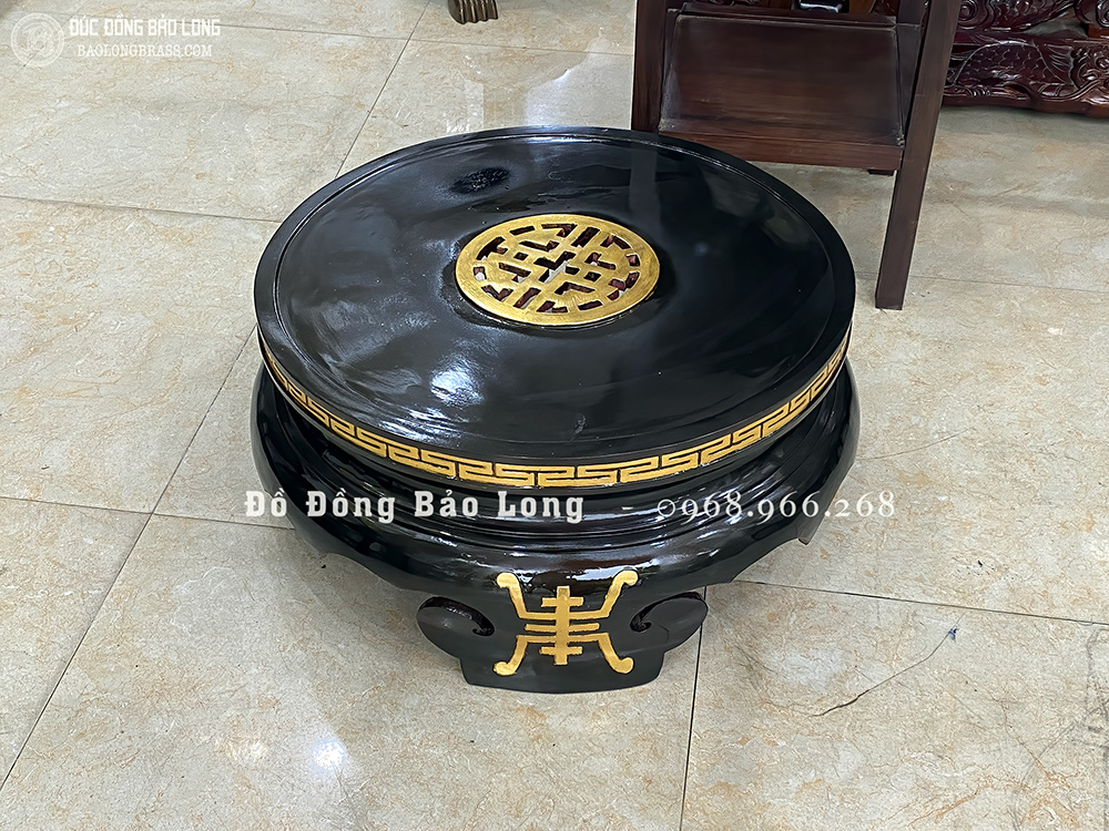 Lư hương đồng Song Long Chầu Nguyệt bằng đồng đỏ dát vàng 9999 cao 1m33