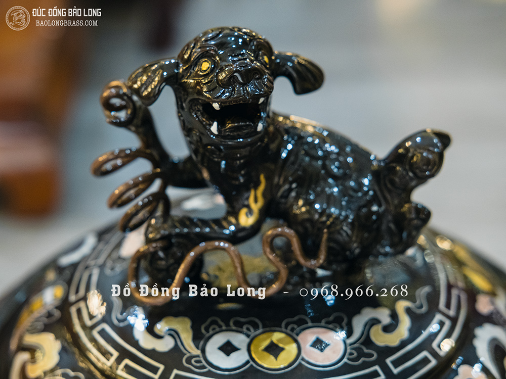 Lư xông trầm bằng đồng khảm ngũ sắc cao cấp cao 42cm 