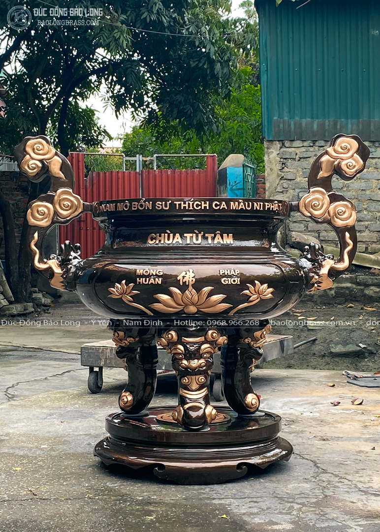 Lư Hương Đồng Hoa Sen Bằng Đồng Đỏ Cao 1m07 Cho Chùa Tại Buôn Mê Thuột