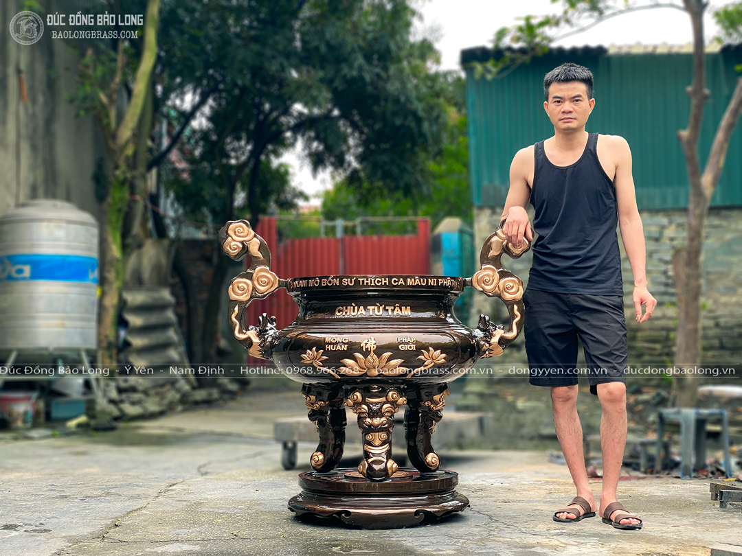 Lư Hương Đồng Hoa Sen Bằng Đồng Đỏ Cao 1m07 Cho Chùa Tại Buôn Mê Thuột