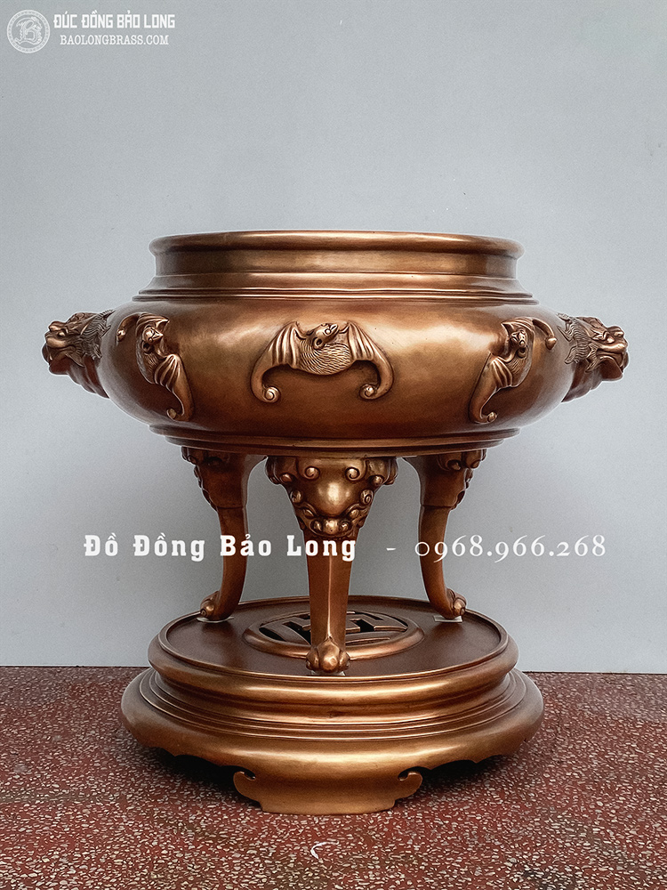Lư Trầm Bằng Đồng Đỏ Cao 50Cm Màu Trầm Cổ
