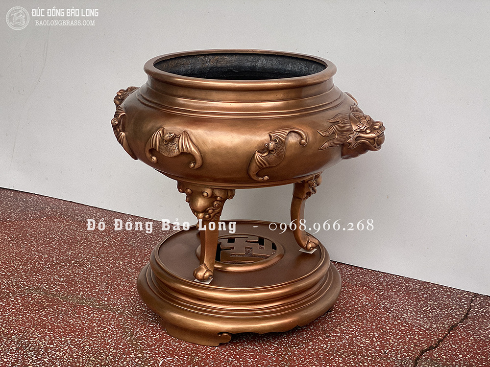 Lư Trầm Bằng Đồng Đỏ Cao 50Cm Màu Trầm Cổ