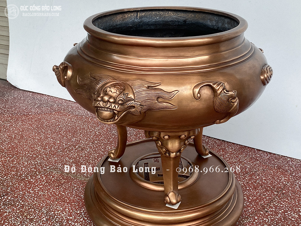 Lư Trầm Bằng Đồng Đỏ Cao 50Cm Màu Trầm Cổ