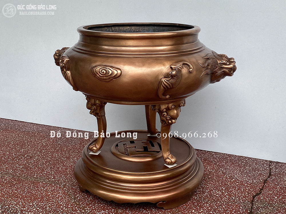 Lư Trầm Bằng Đồng Đỏ Cao 50Cm Màu Trầm Cổ