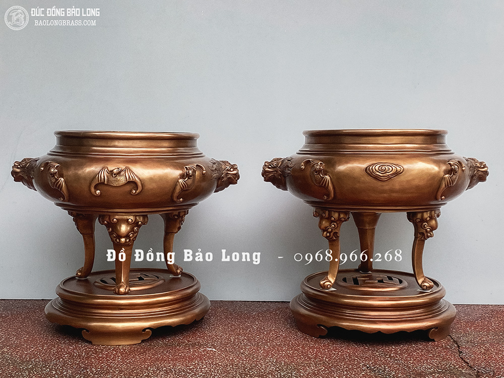 Lư Trầm Bằng Đồng Đỏ Cao 50Cm Màu Trầm Cổ