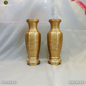 Đôi Lọ Hoa Đồng Đỏ chạm ám 42cm màu mộc