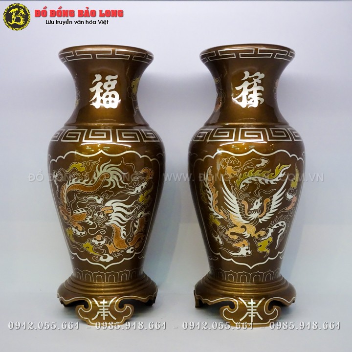Lọ hoa bằng đồng khảm bạc