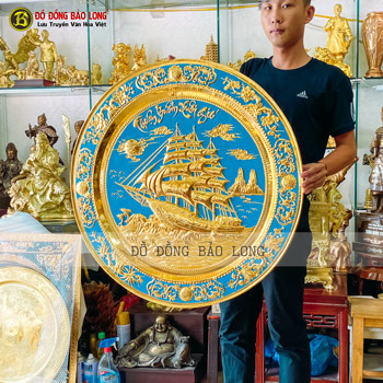 Mâm đồng Thuận Buồm Xuôi Gió Mạ Vàng 24K 81cm