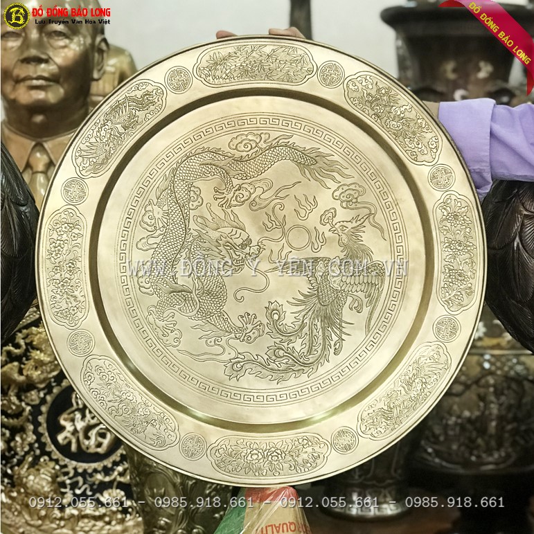 Mâm Đồng Rồng Phượng thờ cúng Bằng Đồng 52cm