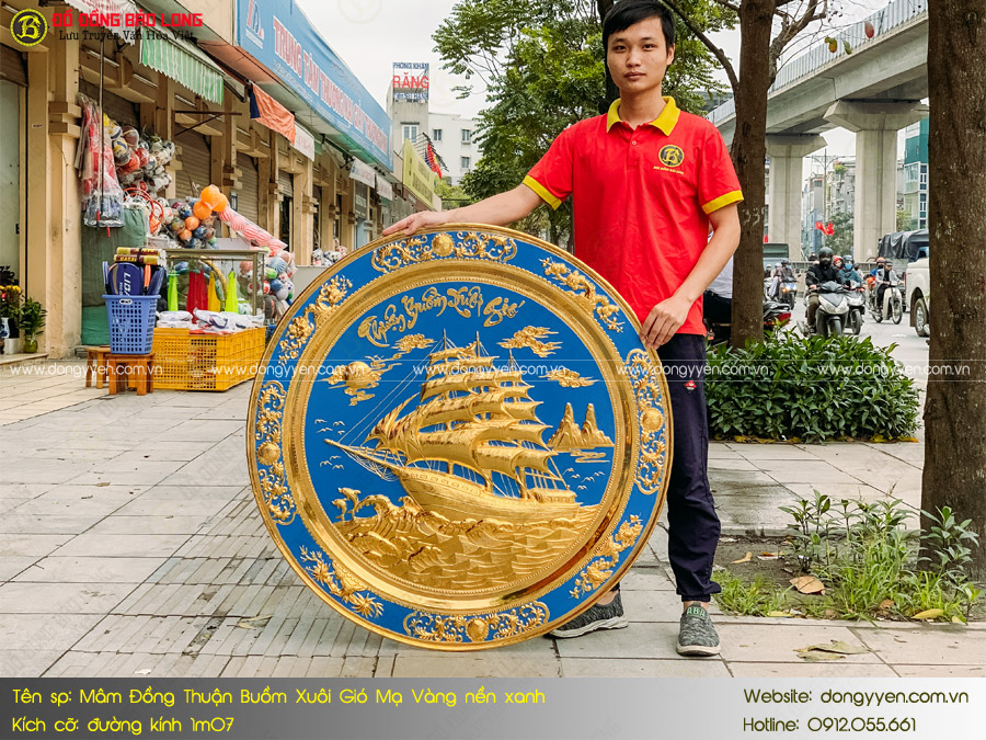 mâm đồng thuận buồm xuôi gió mạ vàng 24k 1m07