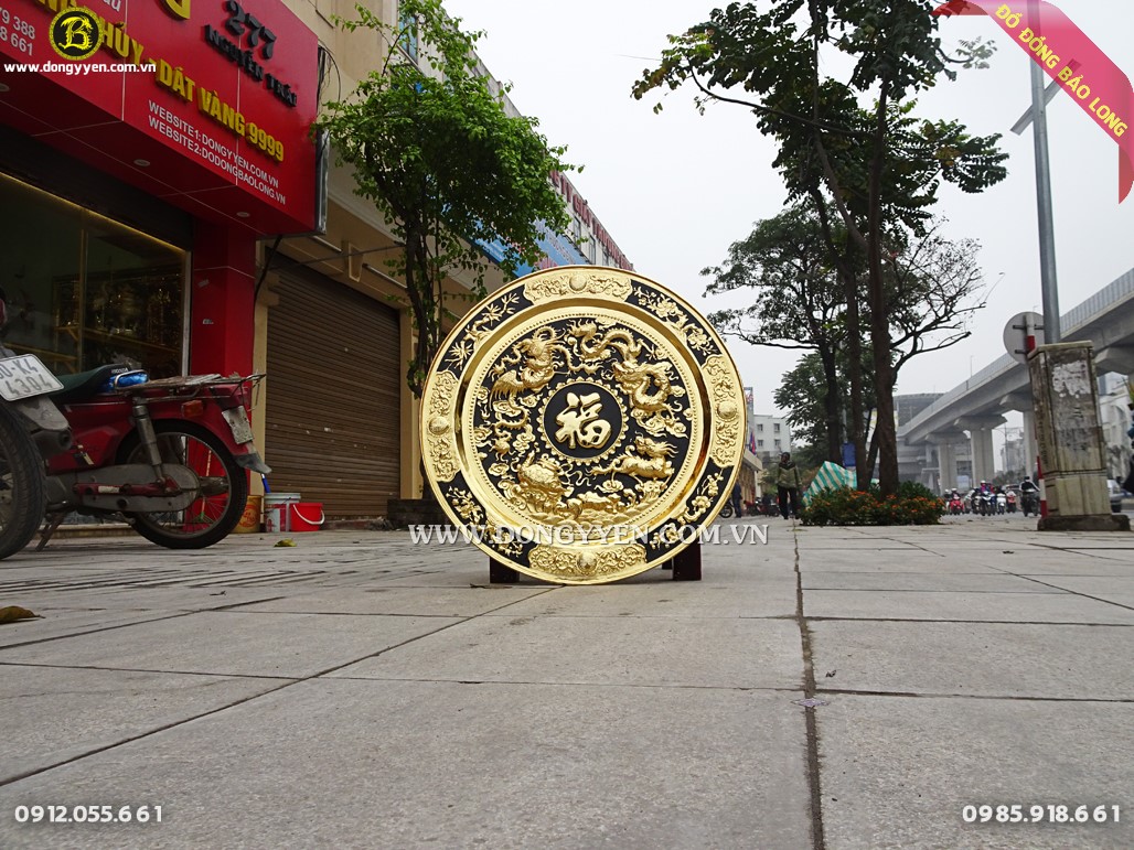 mâm đồng tứ linh 60cm mạ vàng 24k