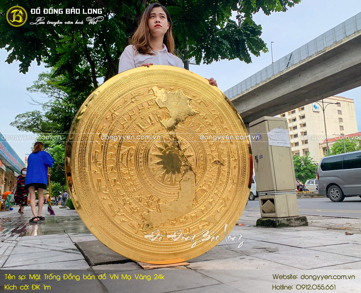 mặt trống đồng bản đồ Việt Nam 1m mạ vàng 24k