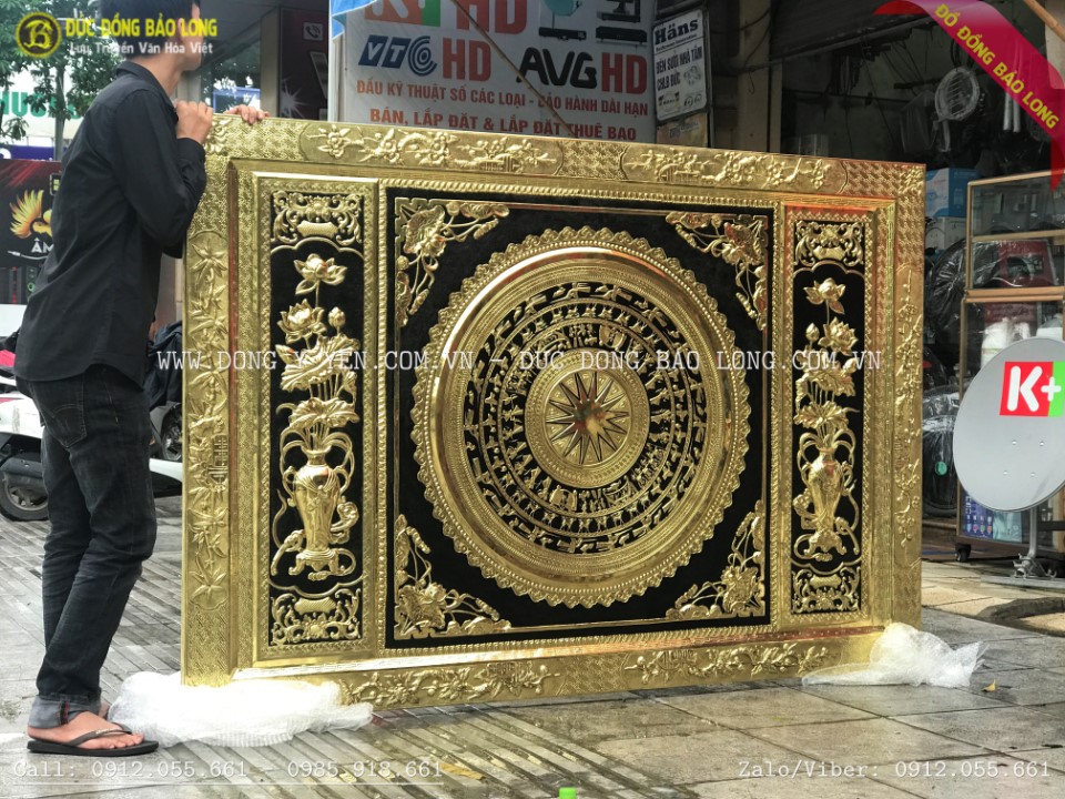 mặt trống đồng hoa sen khung liền đồng