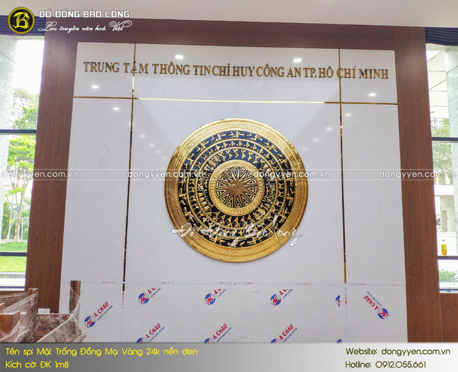 mặt trống đồng 1m8 mạ vàng 24k