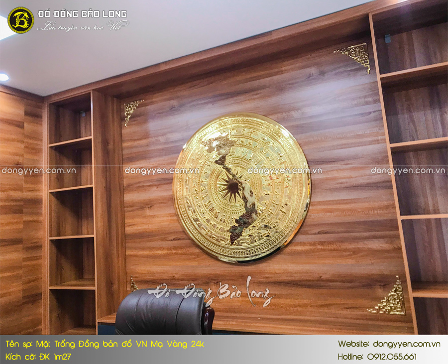 mặt trống đồng bản đồ Việt Nam 1m27 mạ vàng 24k