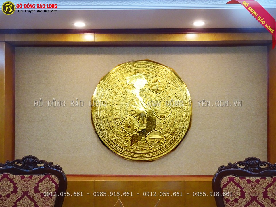 Mặt trống đồng bản đồ 1m27 được mạ phủ vàng ròng 24k điện phân 3 lớp cao cấp