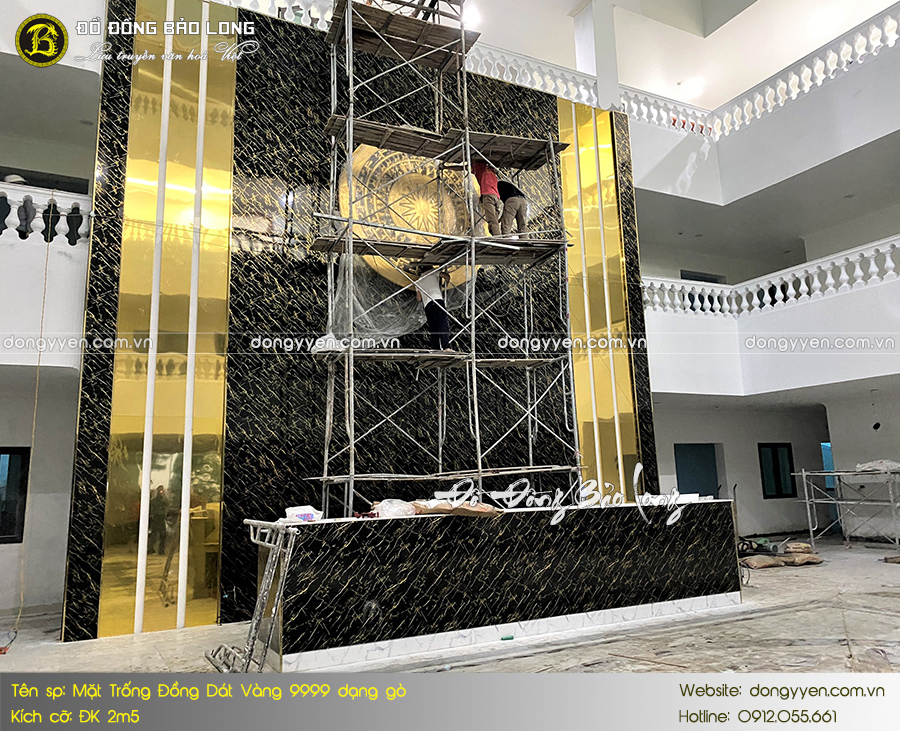 mặt trống đồng đông sơn đk 2m5 dát vàng 9999