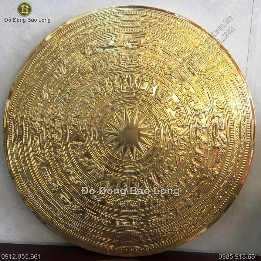 hoa văn trên mặt trống đồng 60cm đúc mạ vàng