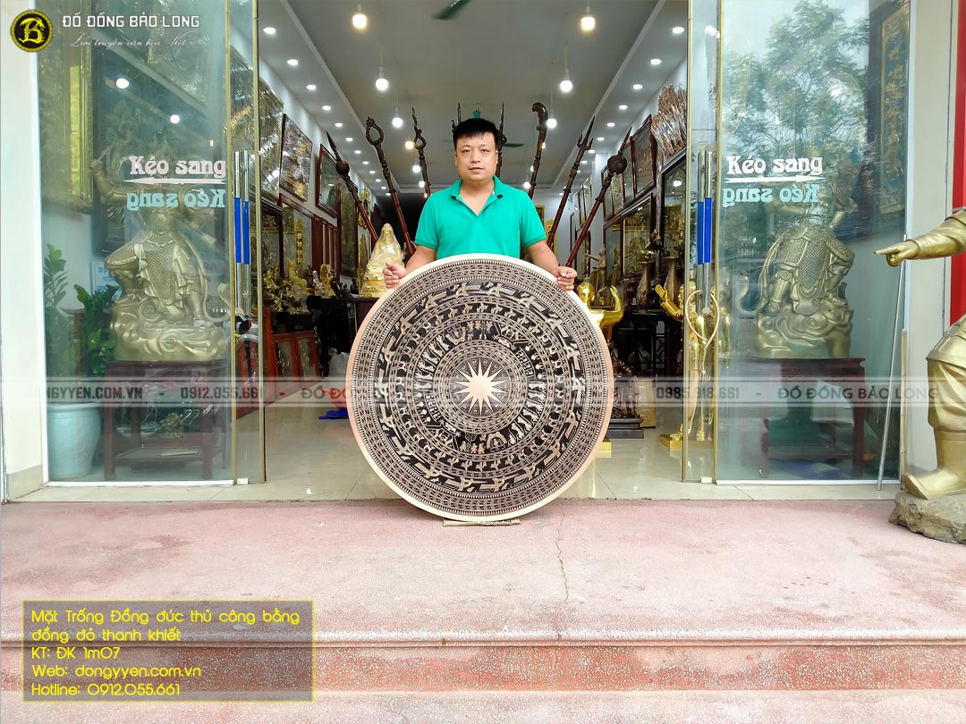 mặt trống đồng đúc thủ công bằng đồng đỏ thanh khiết