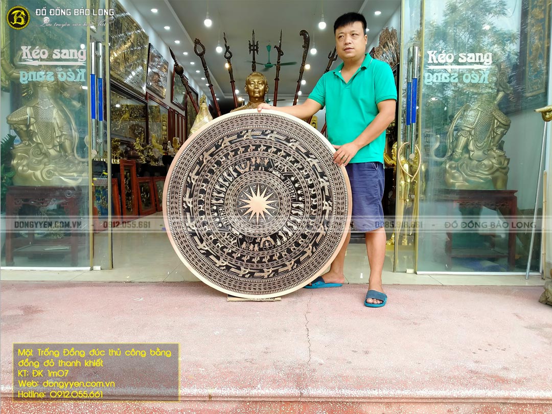 mặt trống đồng đúc thủ công bằng đồng đỏ thanh khiết
