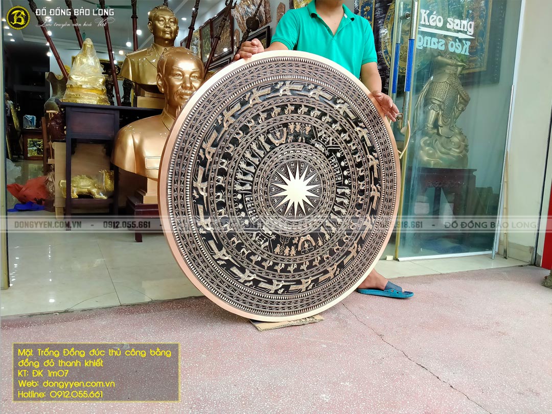 mặt trống đồng đúc thủ công bằng đồng đỏ thanh khiết
