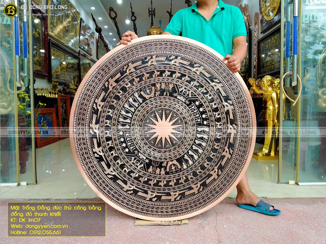 mặt trống đồng đúc thủ công bằng đồng đỏ thanh khiết