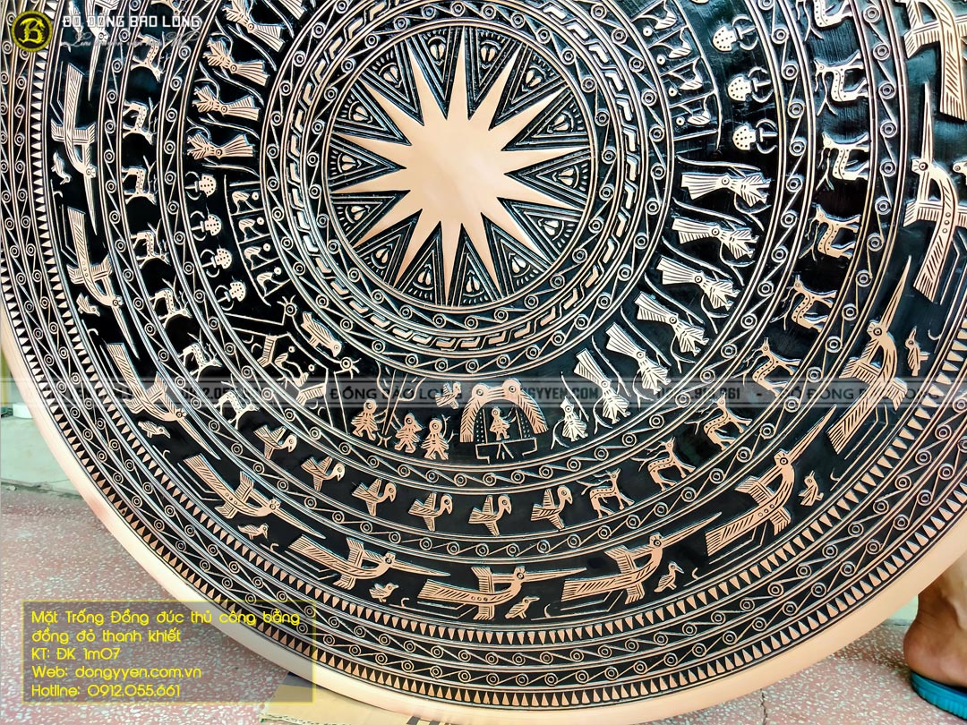 mặt trống đồng đúc thủ công bằng đồng đỏ thanh khiết