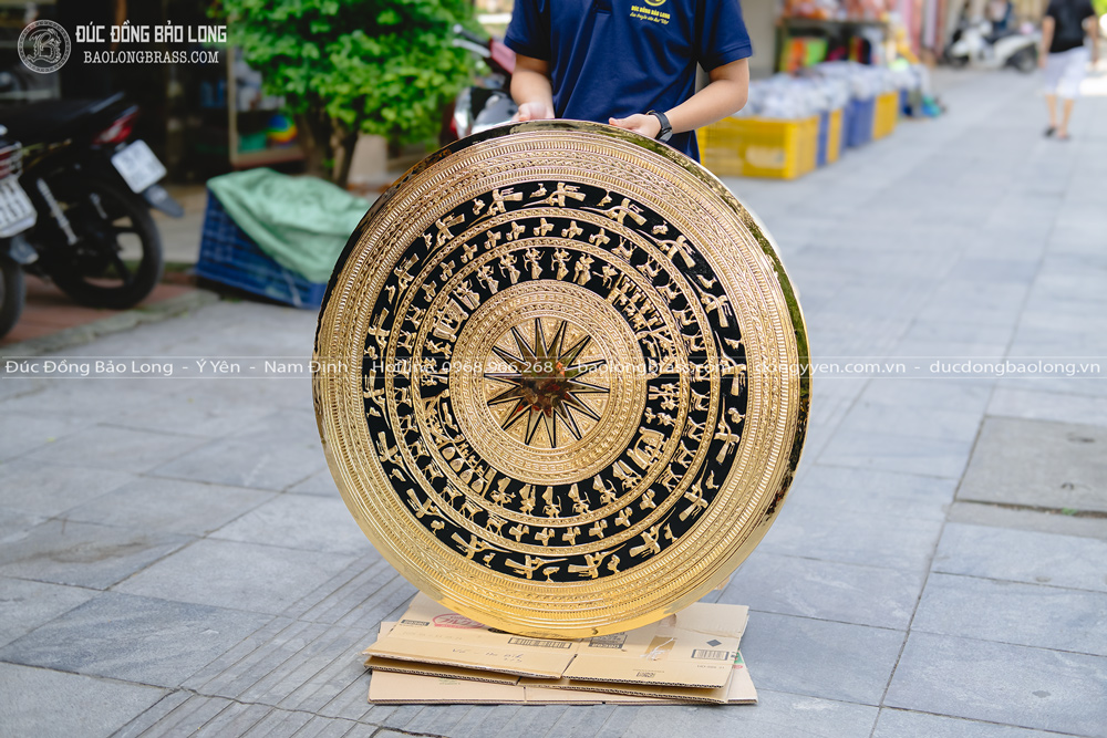 Mặt Trống Đồng Gò Chạm Mạ Vàng 24K Đường kính 1m