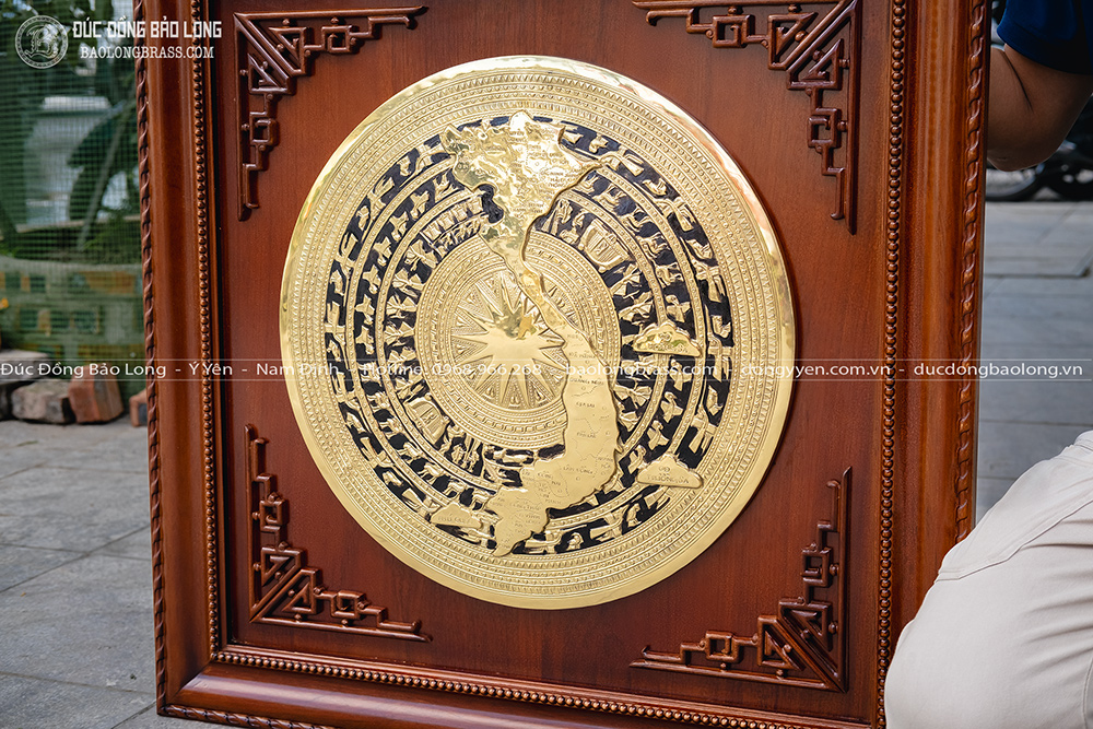 Tranh Mặt Trống Đồng ĐK 50Cm Khung Gỗ Khổ Vuông 81Cm