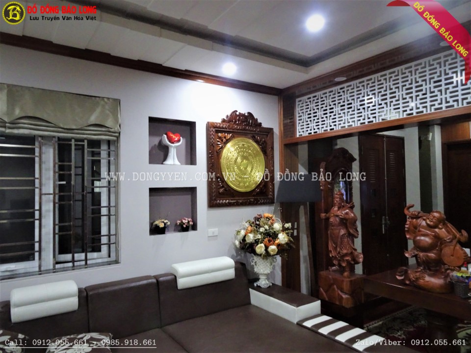 mặt trống được đúc thủ công bằng đồng đỏ dát vàng 9999