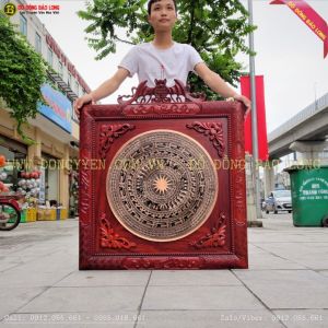 Tranh Mặt Trống Đồng đúc 60cm Khung Gỗ Hương 89cm cho VTV