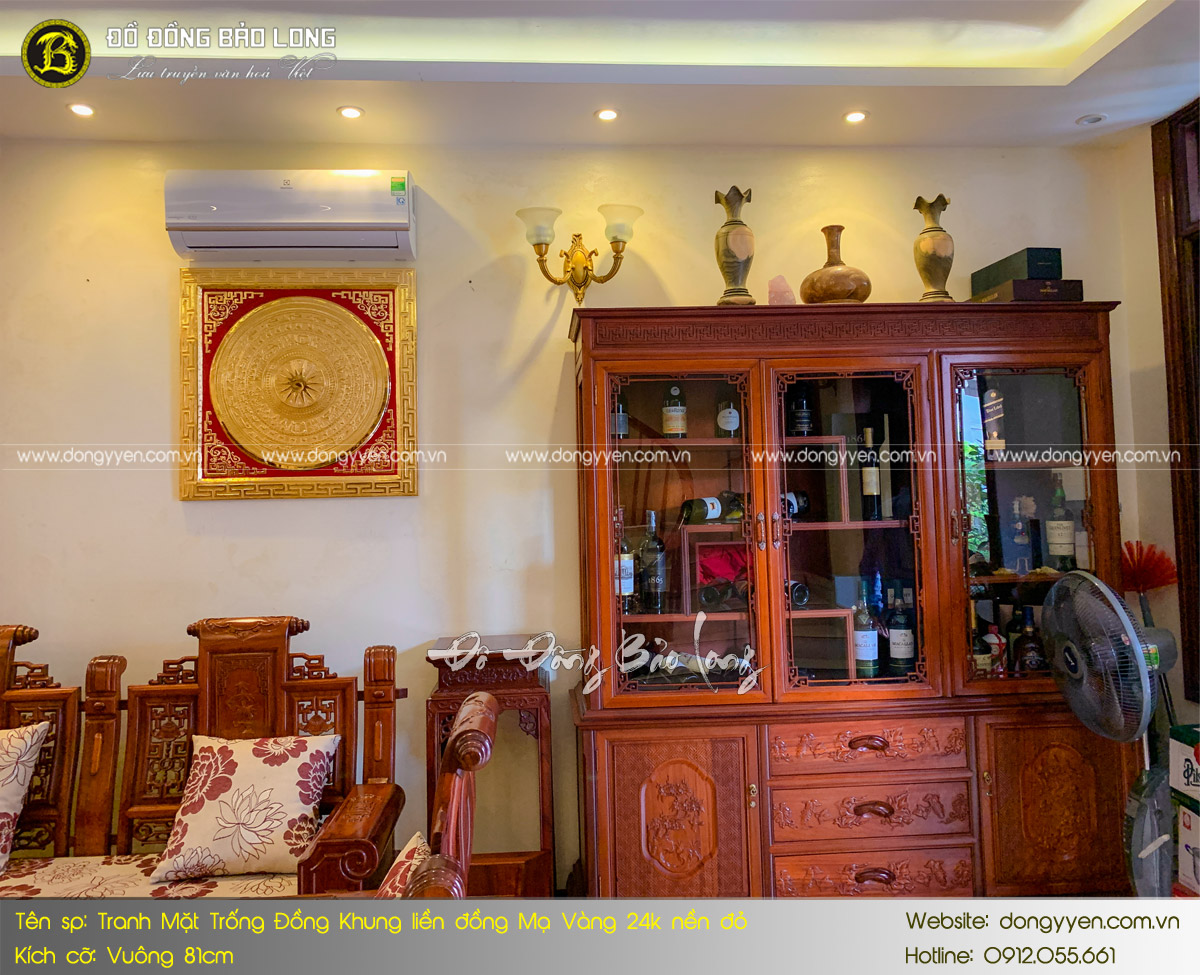 tranh mặt trống đồng khung liền đồng mạ avfng