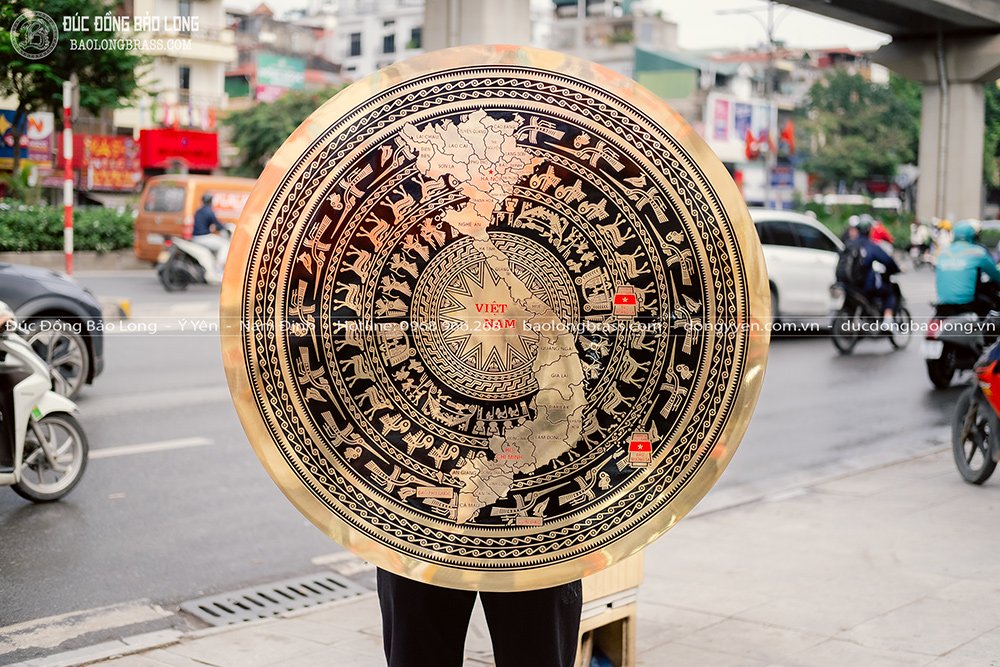 Mặt Trống Đồng Ăn Mòn Hình Bản Đồ 34 Tỉnh Thành Mới ĐK 1m