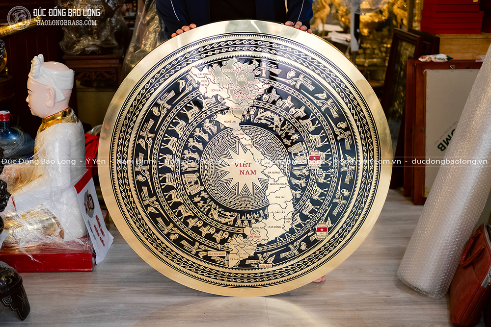 Mặt Trống Đồng Ăn Mòn Hình Bản Đồ 34 Tỉnh Thành Mới ĐK 1m