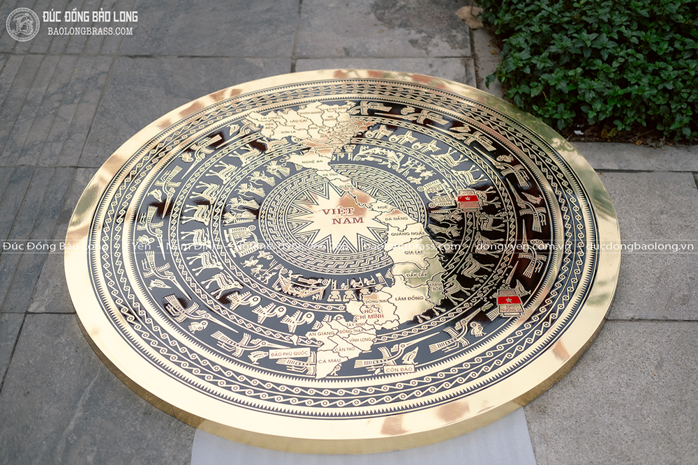 Mặt Trống Đồng Ăn Mòn Hình Bản Đồ 34 Tỉnh Thành Mới ĐK 1m